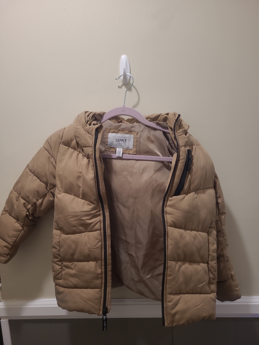 London Fog Kids L7 Hooded Puffer Jacket Tan Winter Coat